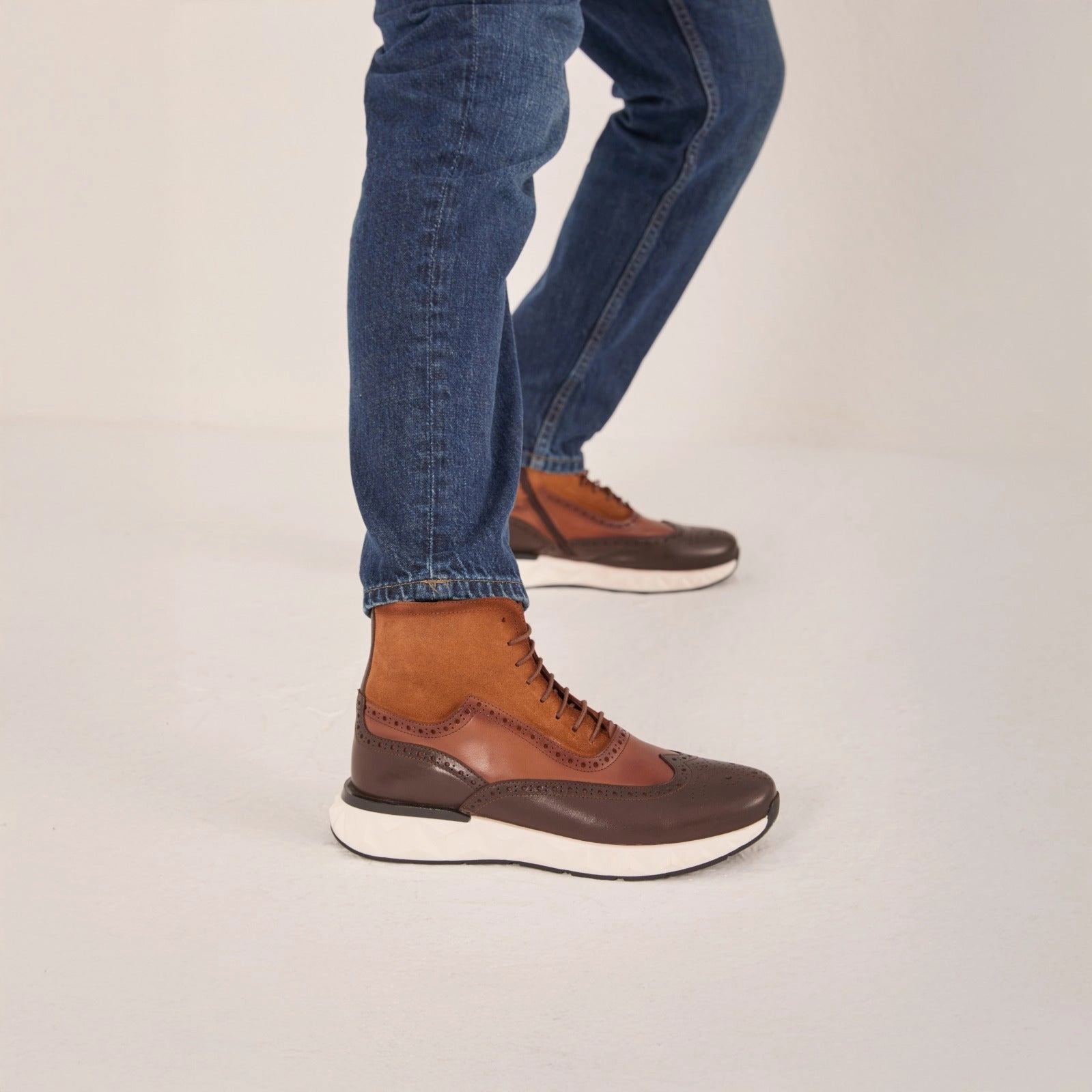 Flat Pointed Toe Boots The Regent Brown Leather Wingtip Brogue Men Casual Boot