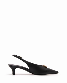 Idina Slingback Heel Black Smooth High Heel Slip On Shoes