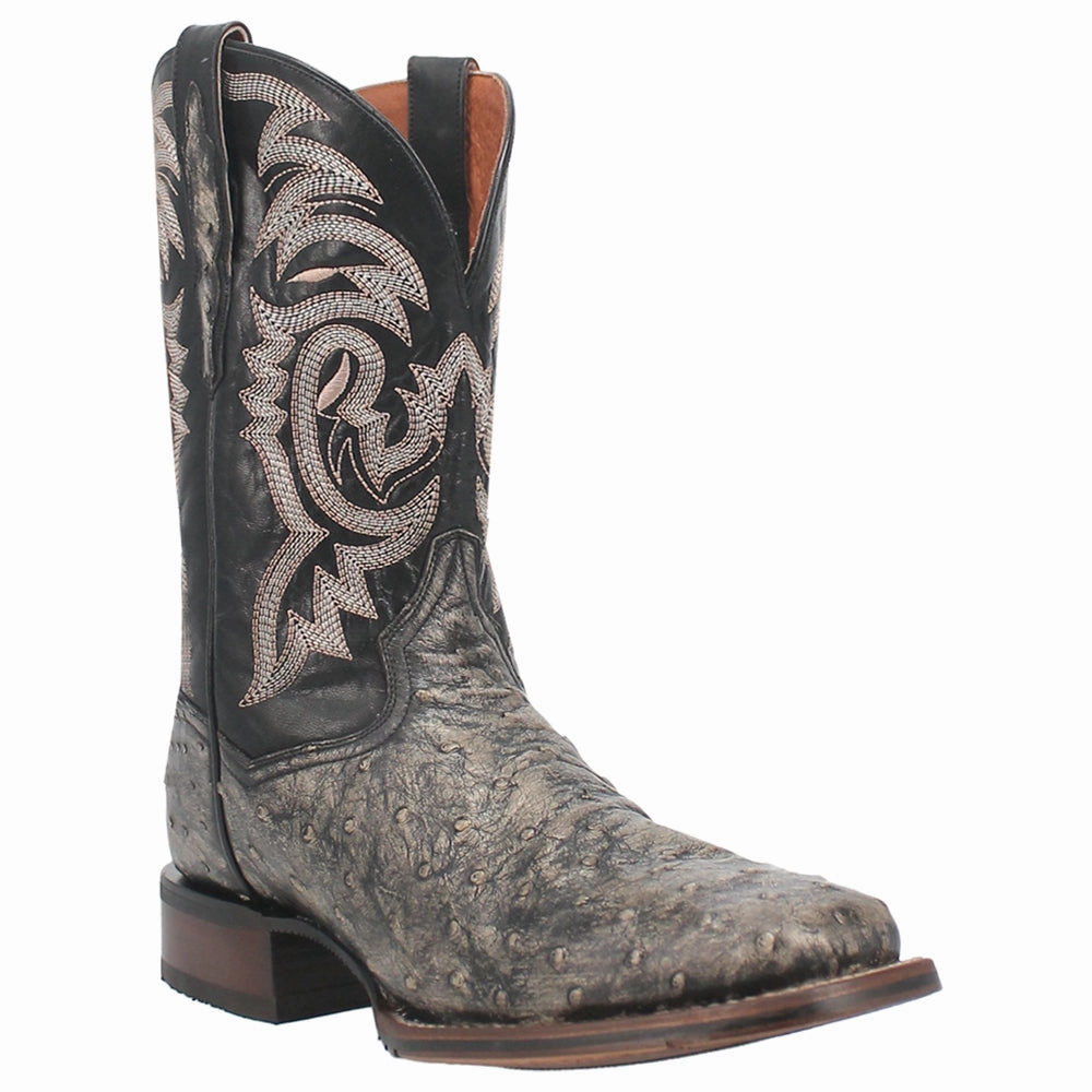 Dillinger Full Quill Ostrich Embroidered Square Toe Cowboy Boot Suede Heel Boots
