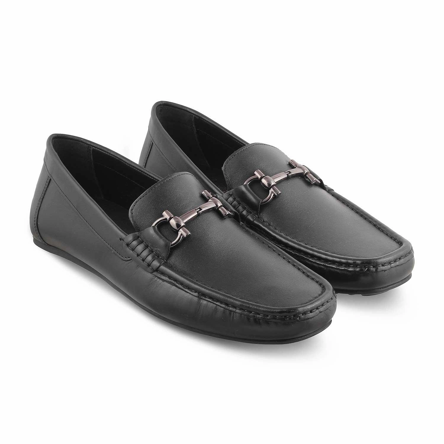 The Milane Black Men's Leather Loafers Tresmode Fur Lined Loafers
