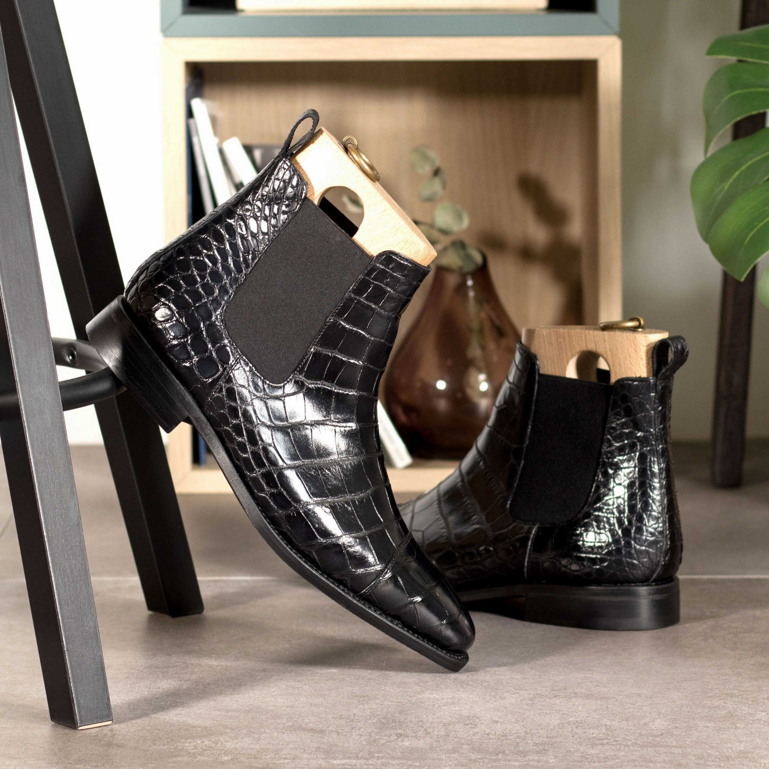 Black Alligator Chelsea Boots Leather Chelsea Boots With Heel