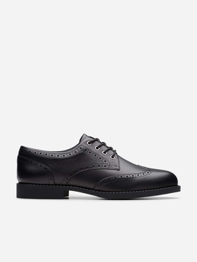 Clarks Boys Leather Tapa Pure Brogues in Black Patent Snakeskin Brogues