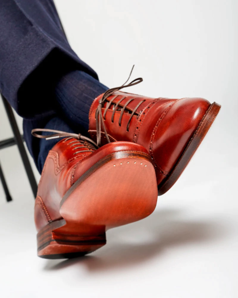 Museum Cognac Brogue Oxford Dress Shoe Platform Heel Oxfords