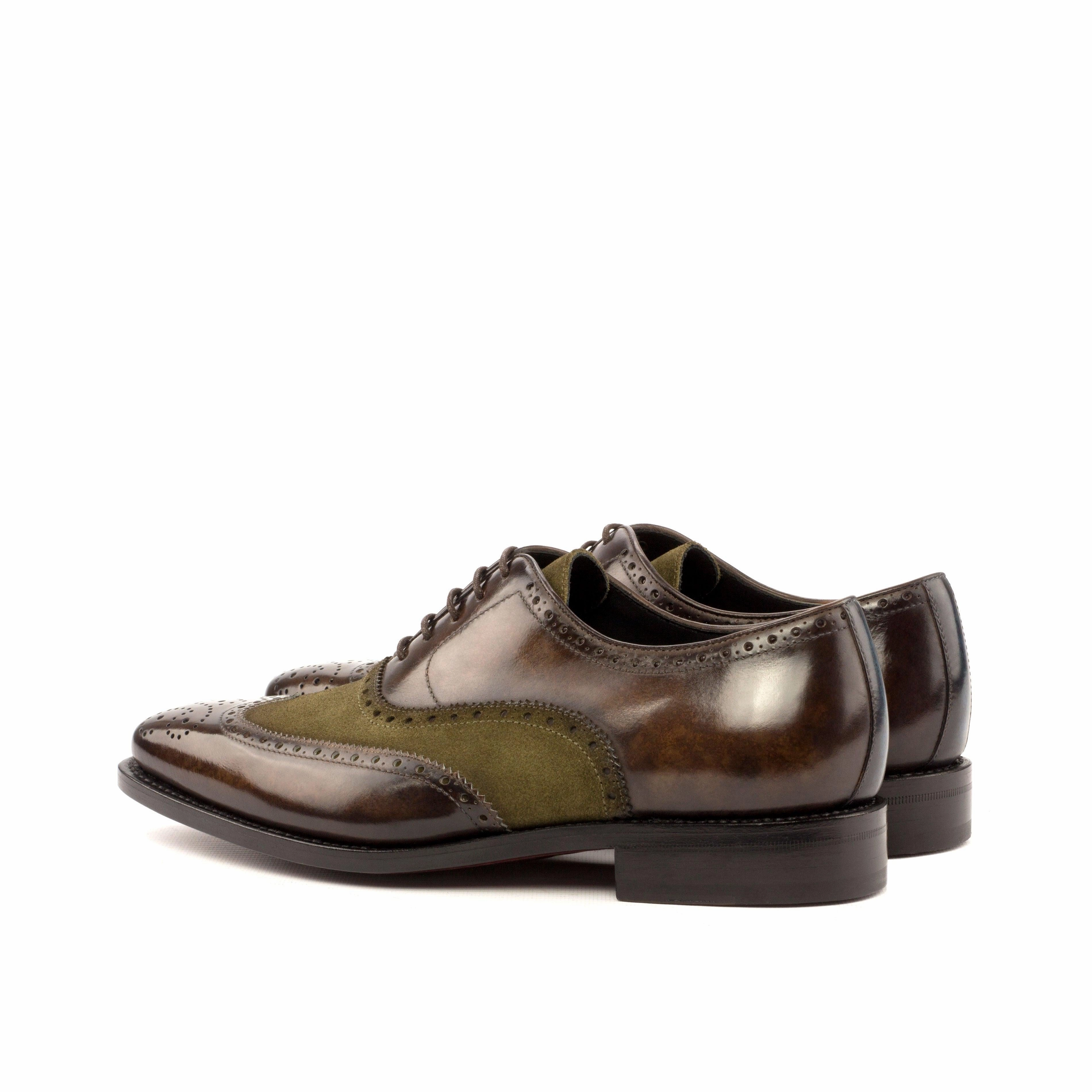 khaki Suede & Brown marbled Patina Brogue Oxford And Brogue