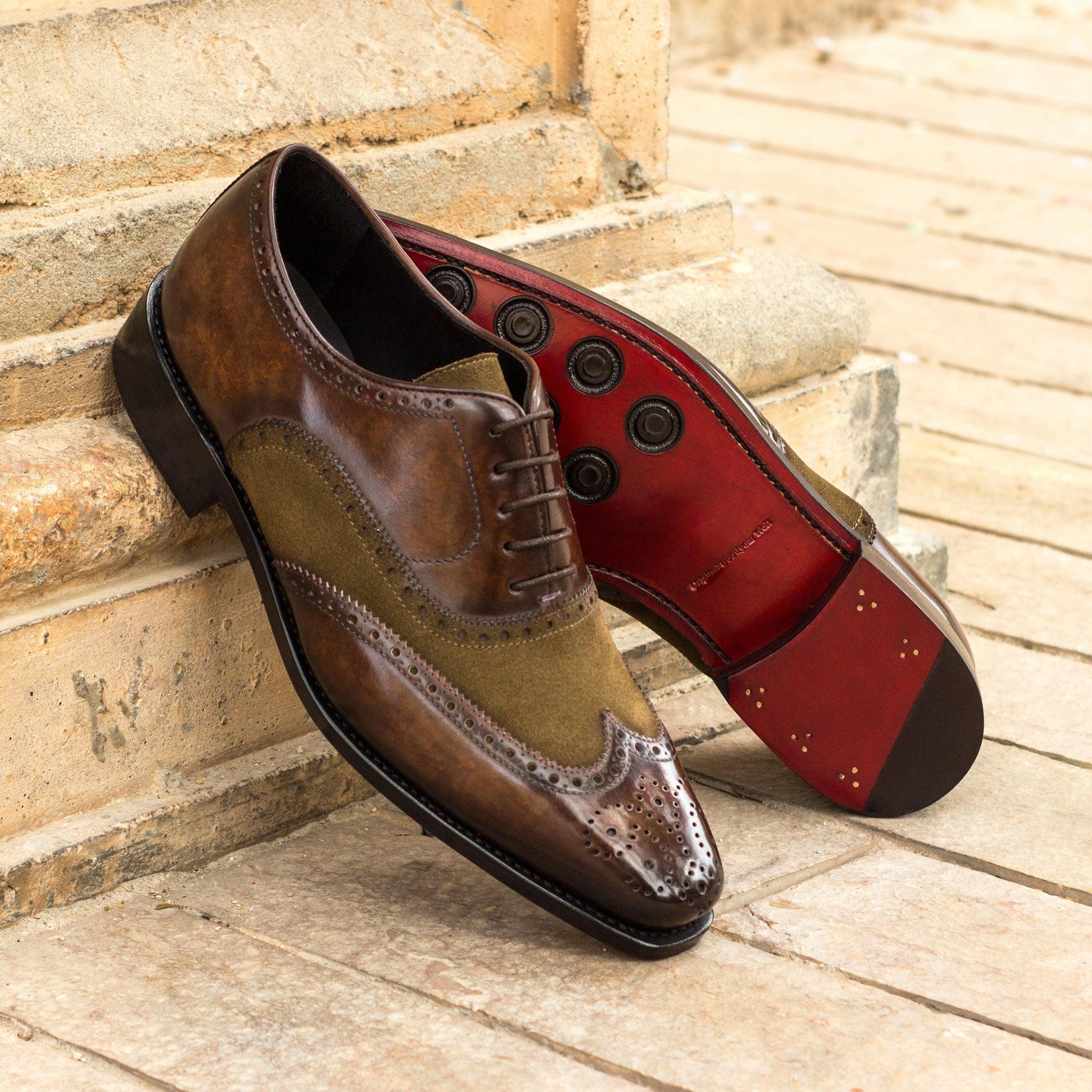 khaki Suede & Brown marbled Patina Brogue Boot Brogues