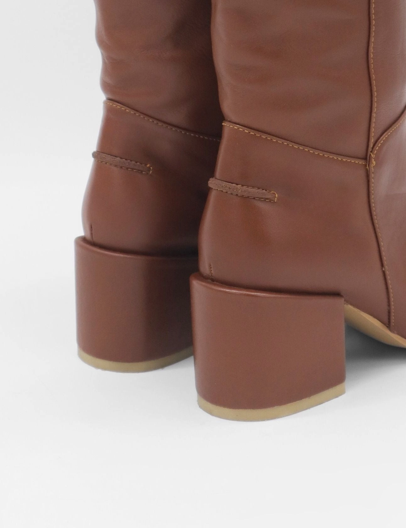 High Knee Boots Flat Cleo knee-high block heel boots in brown leather women's shoes