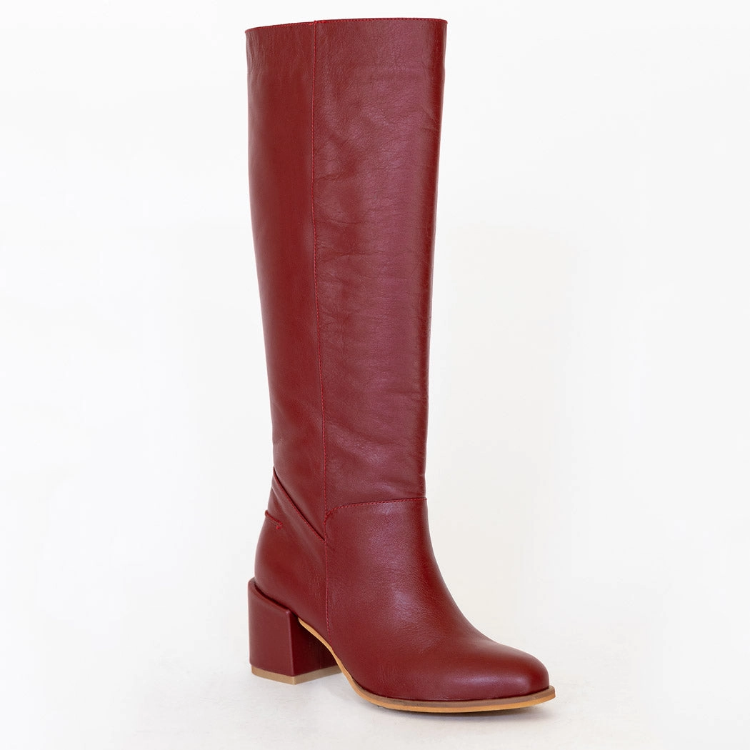 Cleo knee-high block heel boots in burgundy leather women's shoes Knee High Suede Boot