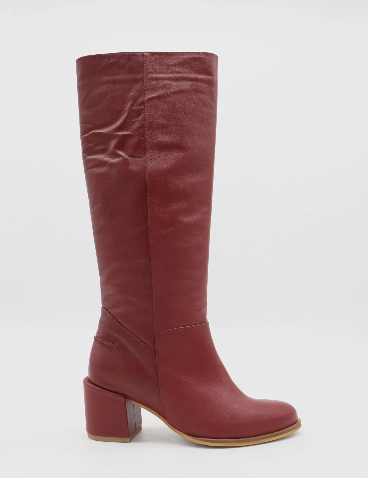 High Heels Knee Boots Cleo knee-high block heel boots in burgundy leather women's shoes