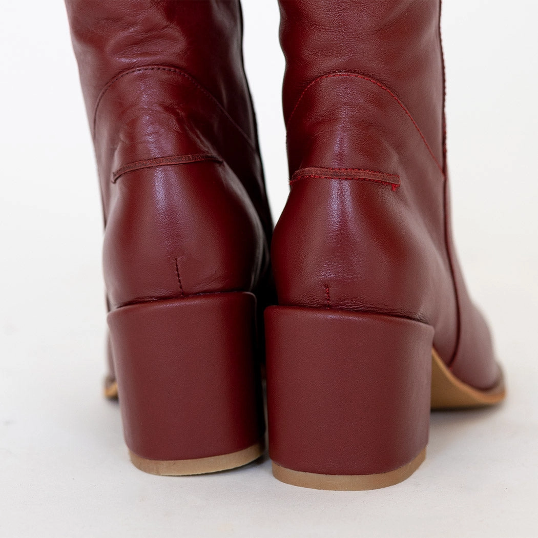 Cleo knee-high block heel boots in burgundy leather women's shoes Night Outfits With Knee High Boots