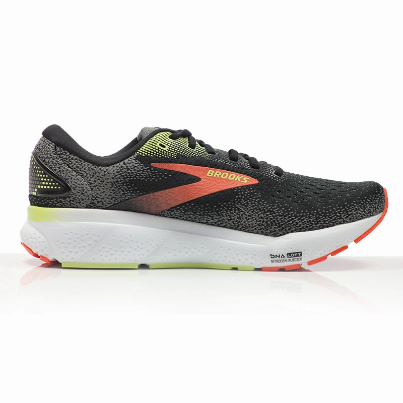 Brooks Ghost 16 Men's 2E Wide Fit Running Shoe - Black/Mandarin Red/Green Born To Run Book