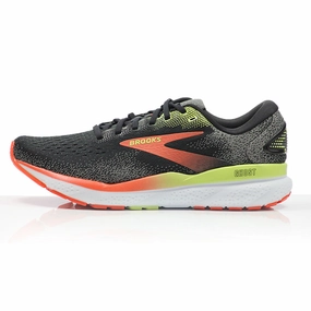 Brooks Ghost 16 Men's 2E Wide Fit Running Shoe - Black/Mandarin Red/Green Running Shoes For Stability