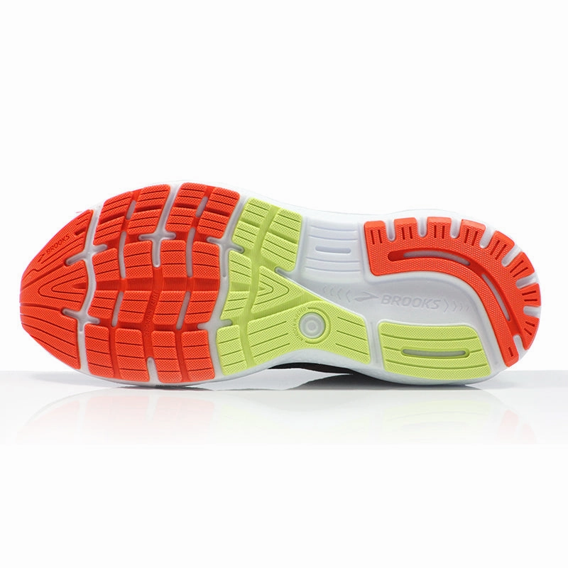 Brooks Ghost 16 Men's 2E Wide Fit Running Shoe - Black/Mandarin Red/Green Running Shoes London Store