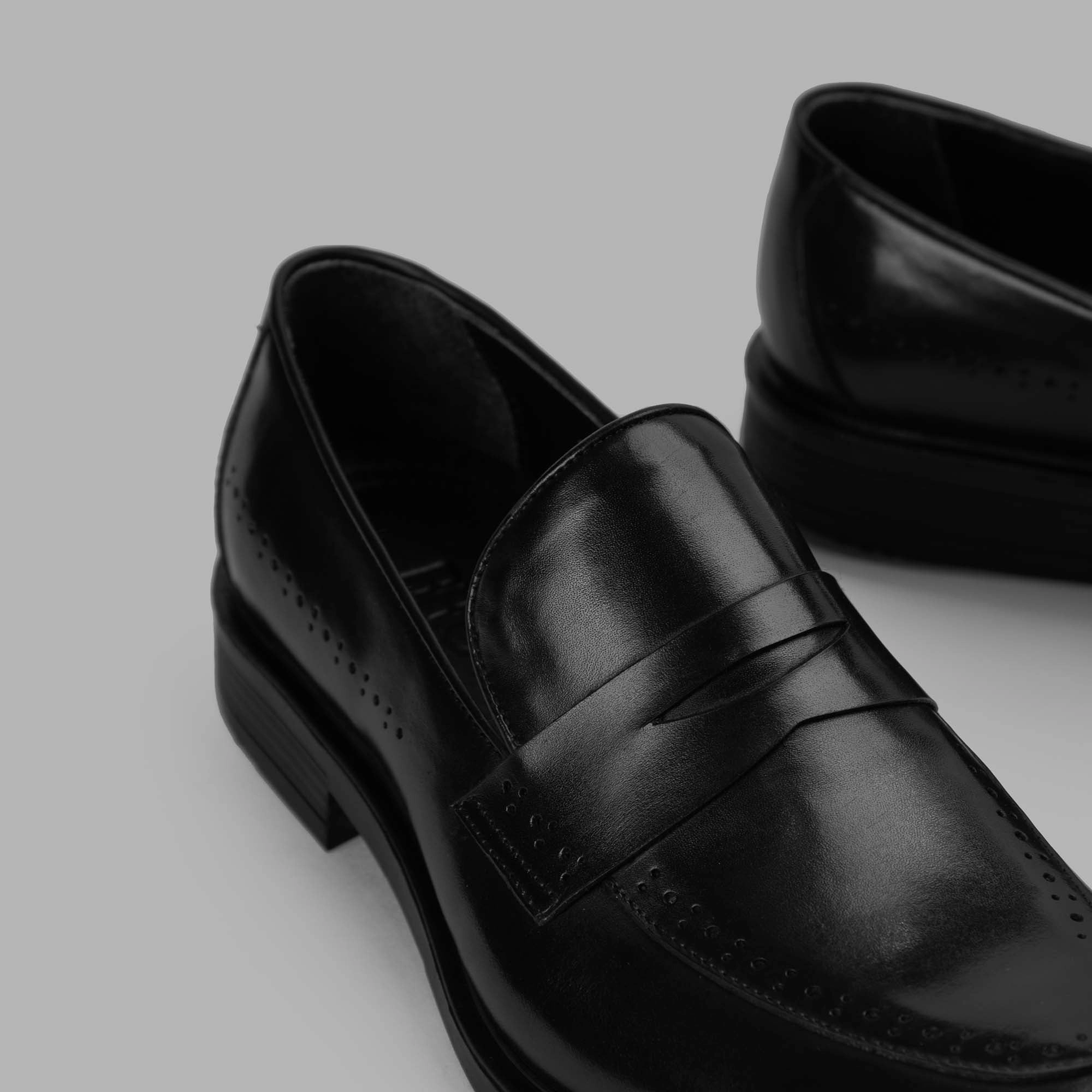 College Loafer Shoes - Black Leather Lace Up Dress Shoes