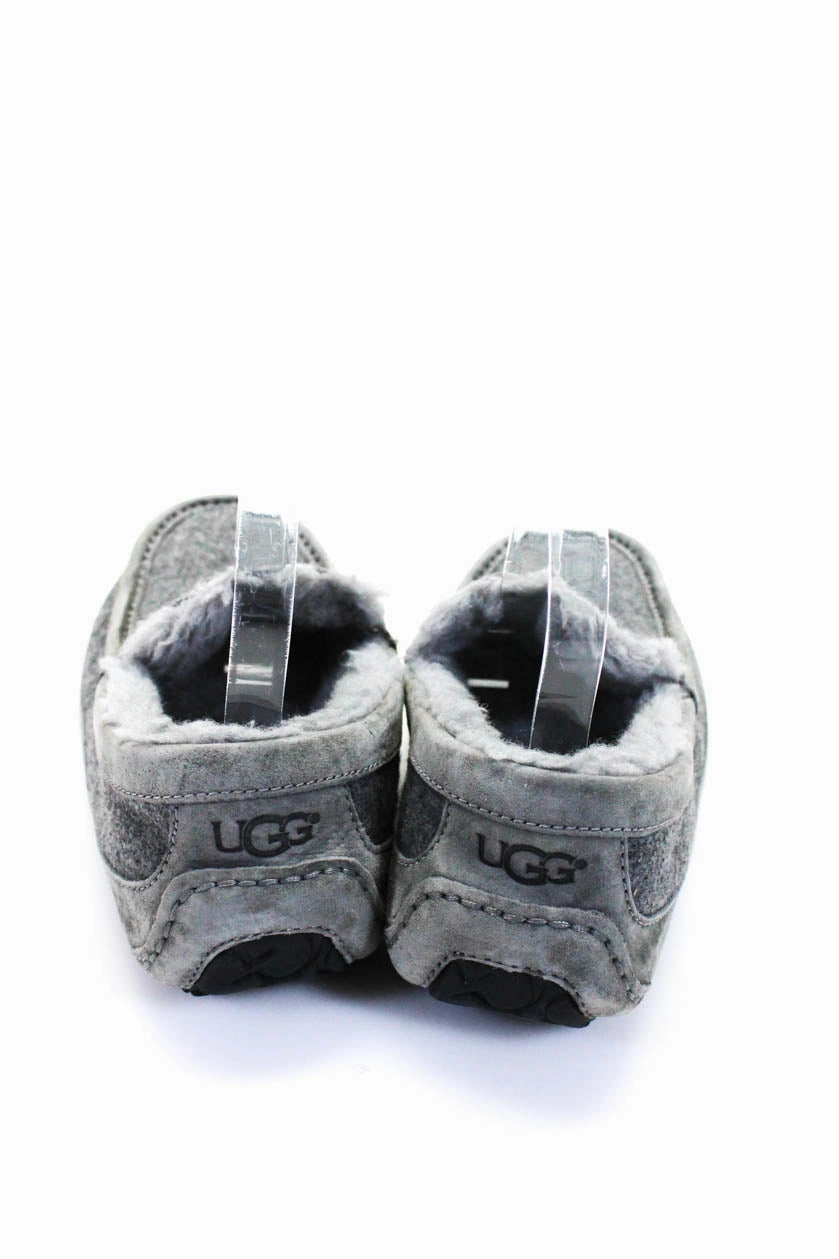 Ugg Men's Round Toe Faux Fur Flat  Loafers Gray Janie Loafers