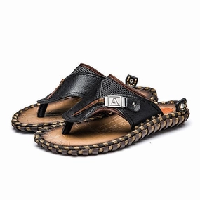 Cloth Bottom Flip Flops West Louis Handmade Cow Genuine Leather Slippers