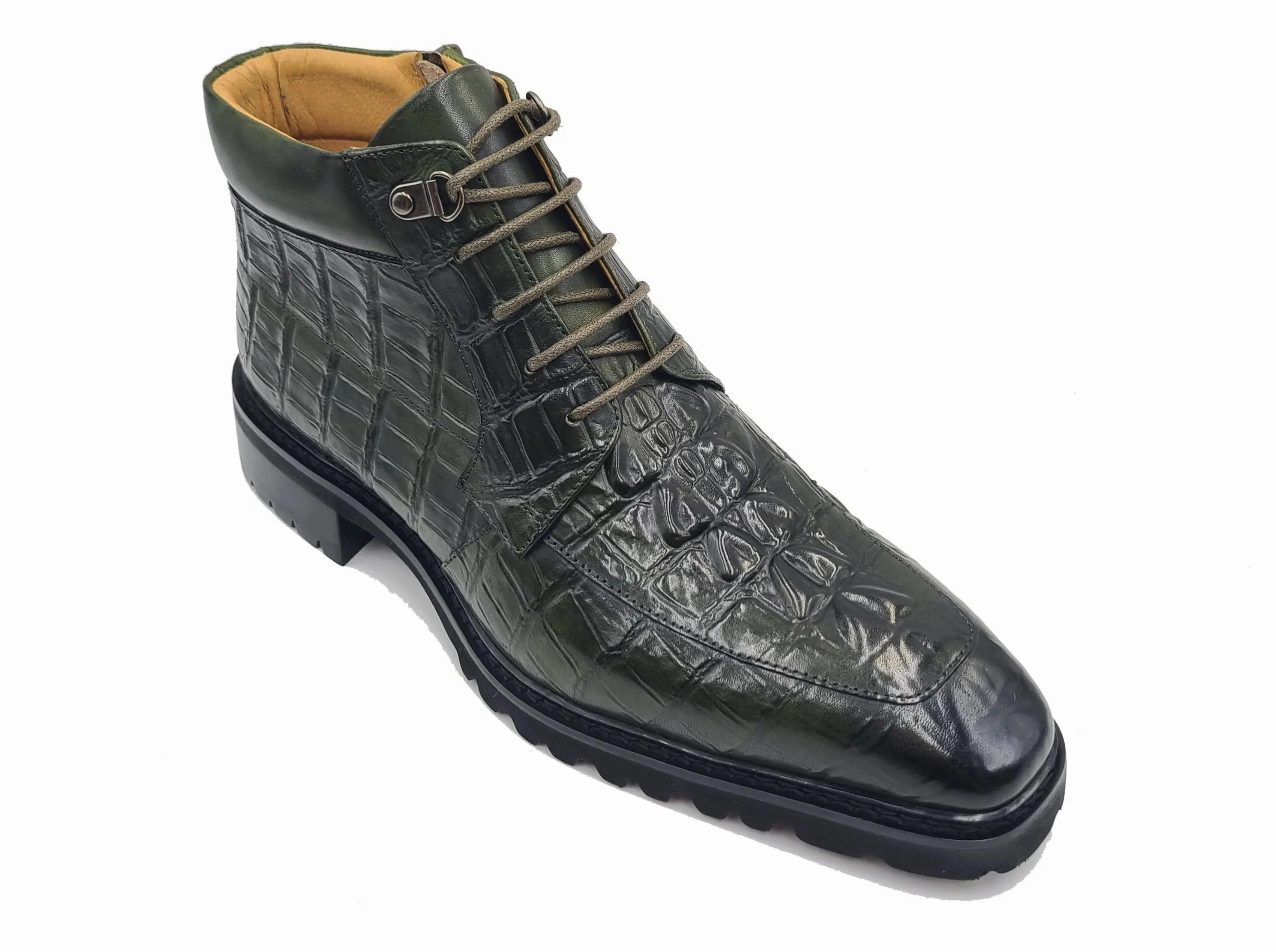Men's Lace-up Boots Alligator Embossed Alligator Belly Boots