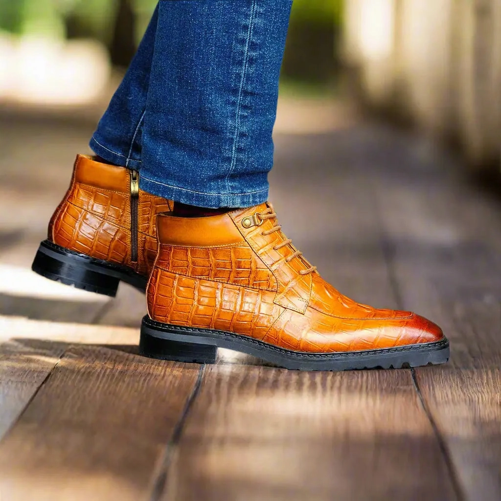 Men's Lace-up Boots Alligator Embossed Colorado Boots