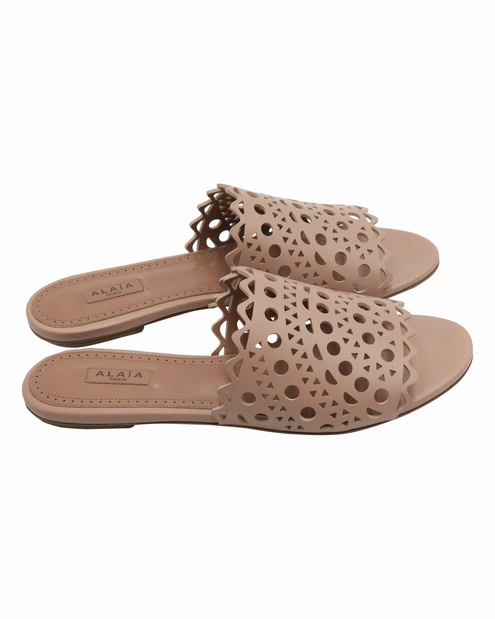Jazz Dance Slippers Alaia Laser-Cut Slides in Beige Calfskin Leather