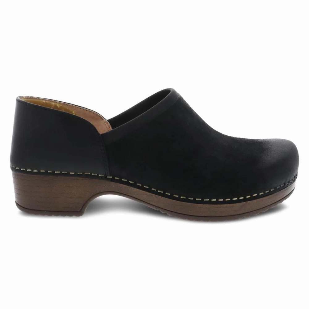 Dansko Brenna Black Burnished Suede Clog (Women's) Celebrity Clogs