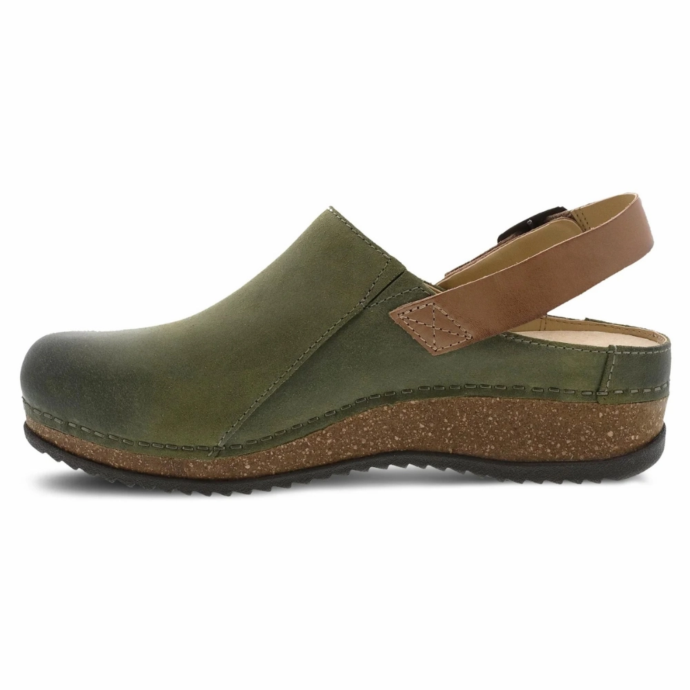Dansko Merrin Olive Burnished Suede Mule (Women's) Mia Swedish Clogs