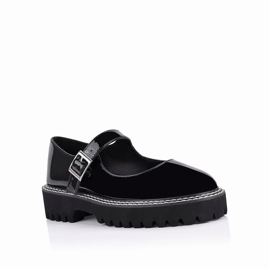 Gfore Brogue Gallivanter Nene Chunky Mary Jane Loafers - Black Patent