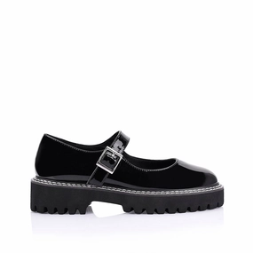 Nene Chunky Mary Jane Loafers - Black Patent Smooth Brogue