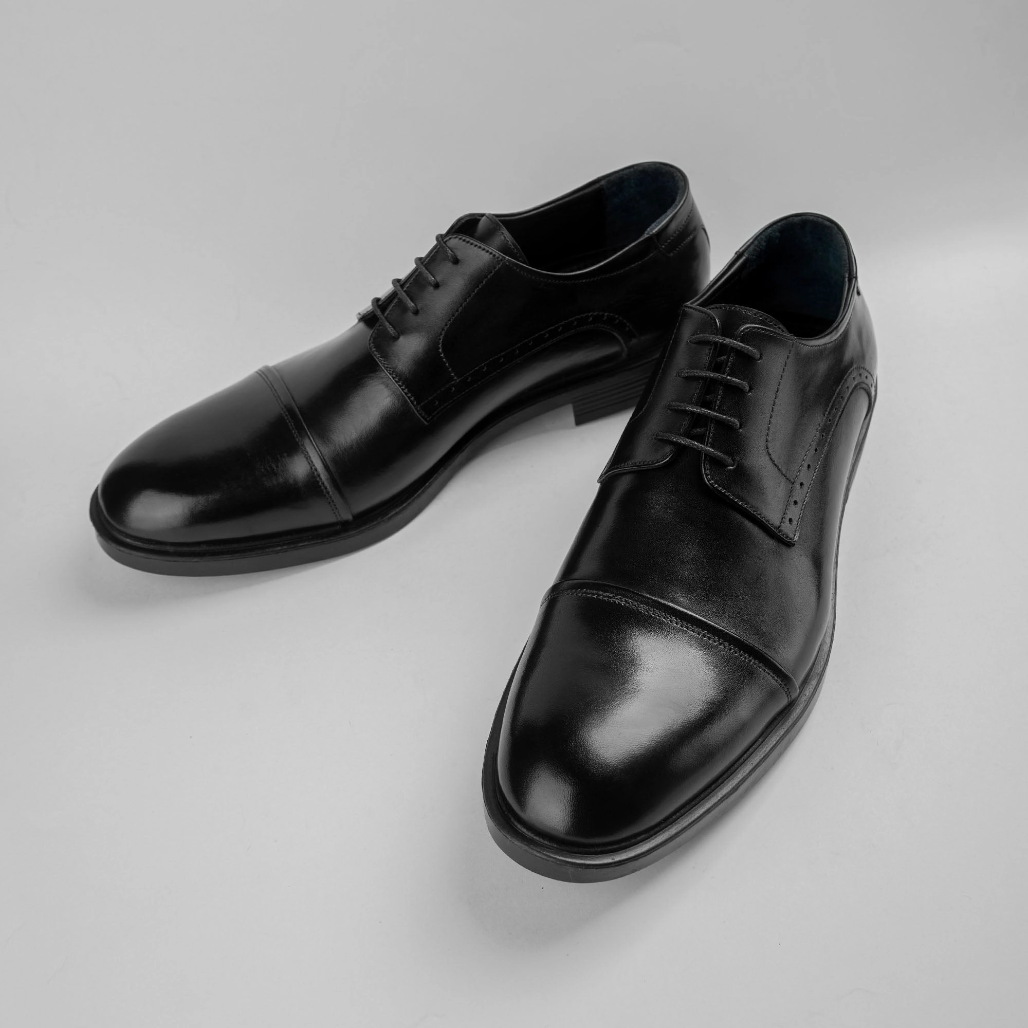 Slip On Vs Lace Up Shoes Derby Cap Toe Shoes - Black