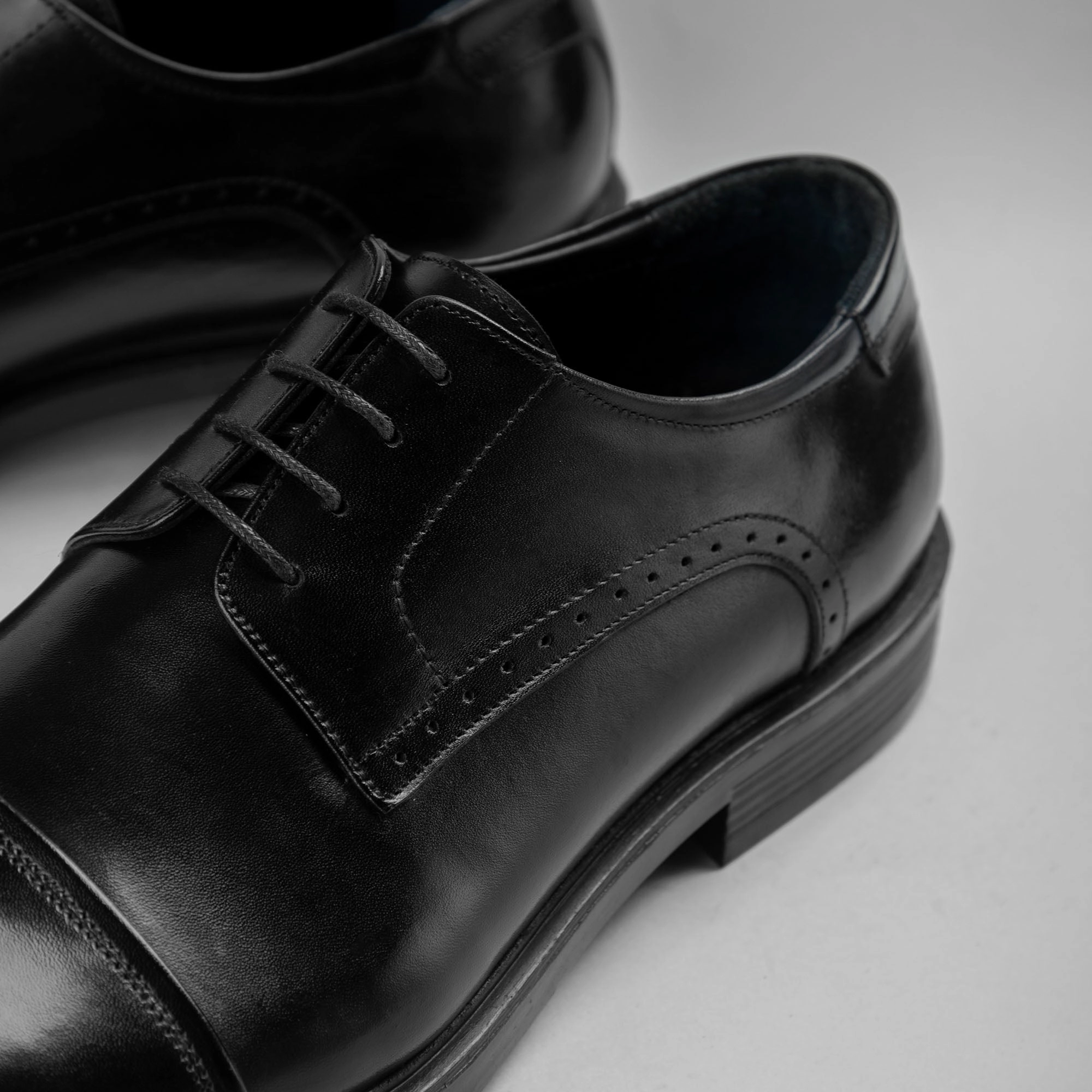 Derby Cap Toe Shoes - Black Suede Lace Up Flat Shoes