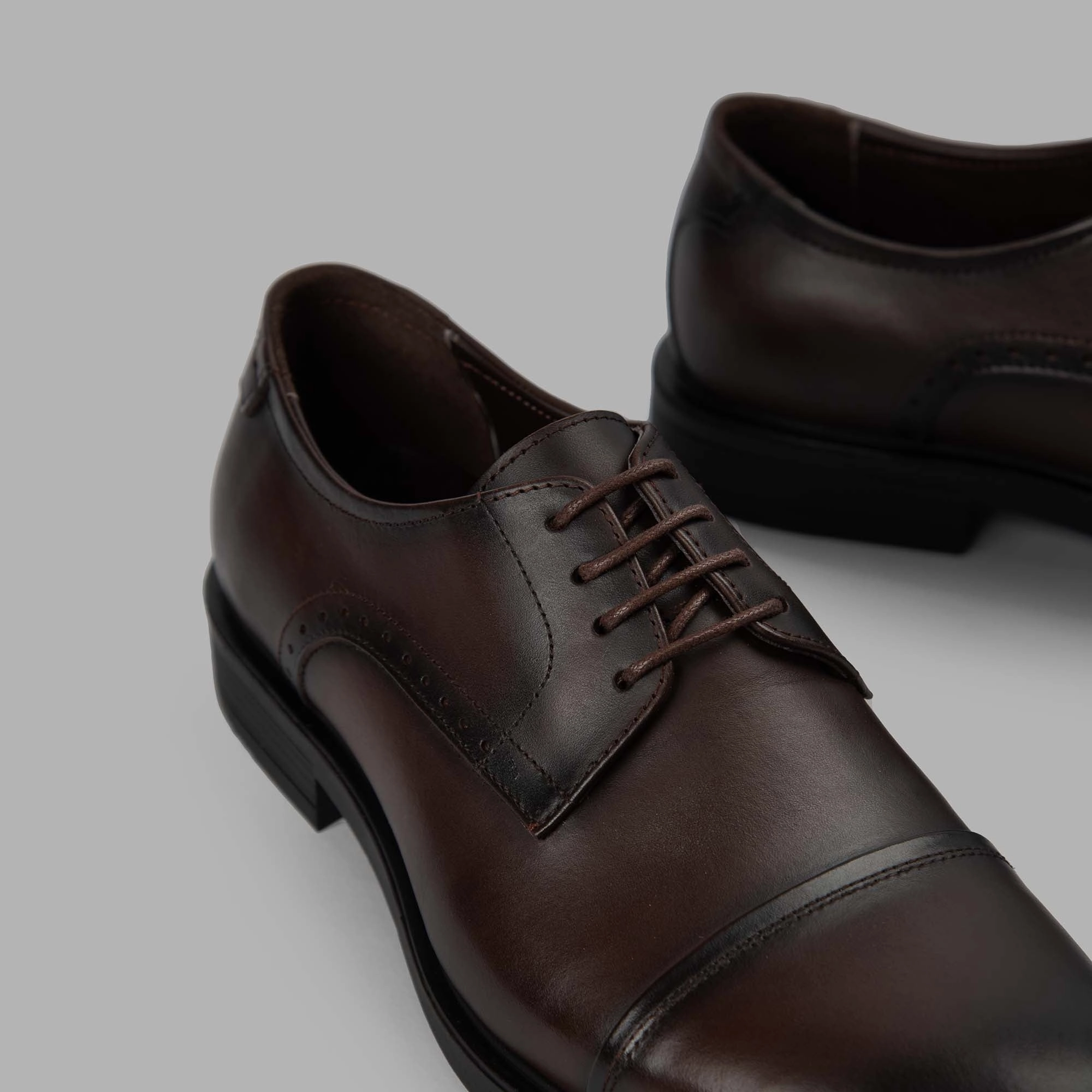 Derby Cap Toe Shoes - Brown Lace Up Road Cycling Shoes
