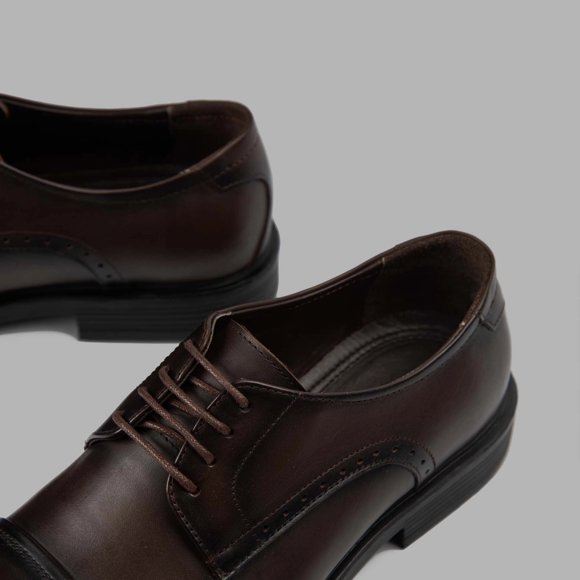 Derby Cap Toe Shoes - Brown Lace-up Dress Shoes