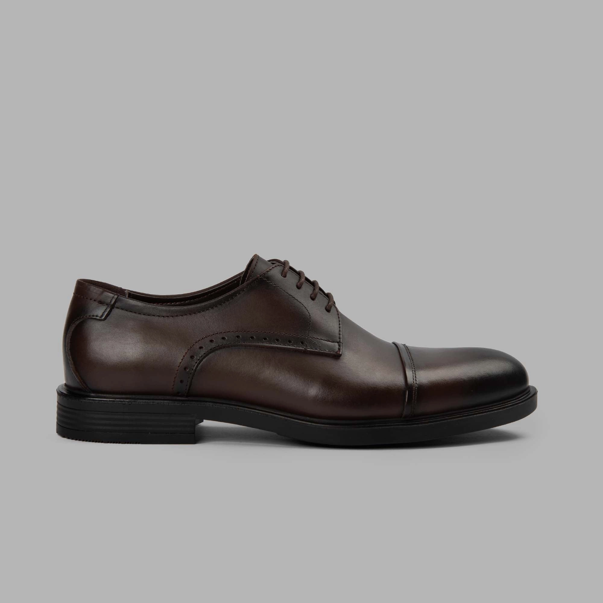 Derby Cap Toe Shoes - Brown Grey Lace Up Shoes