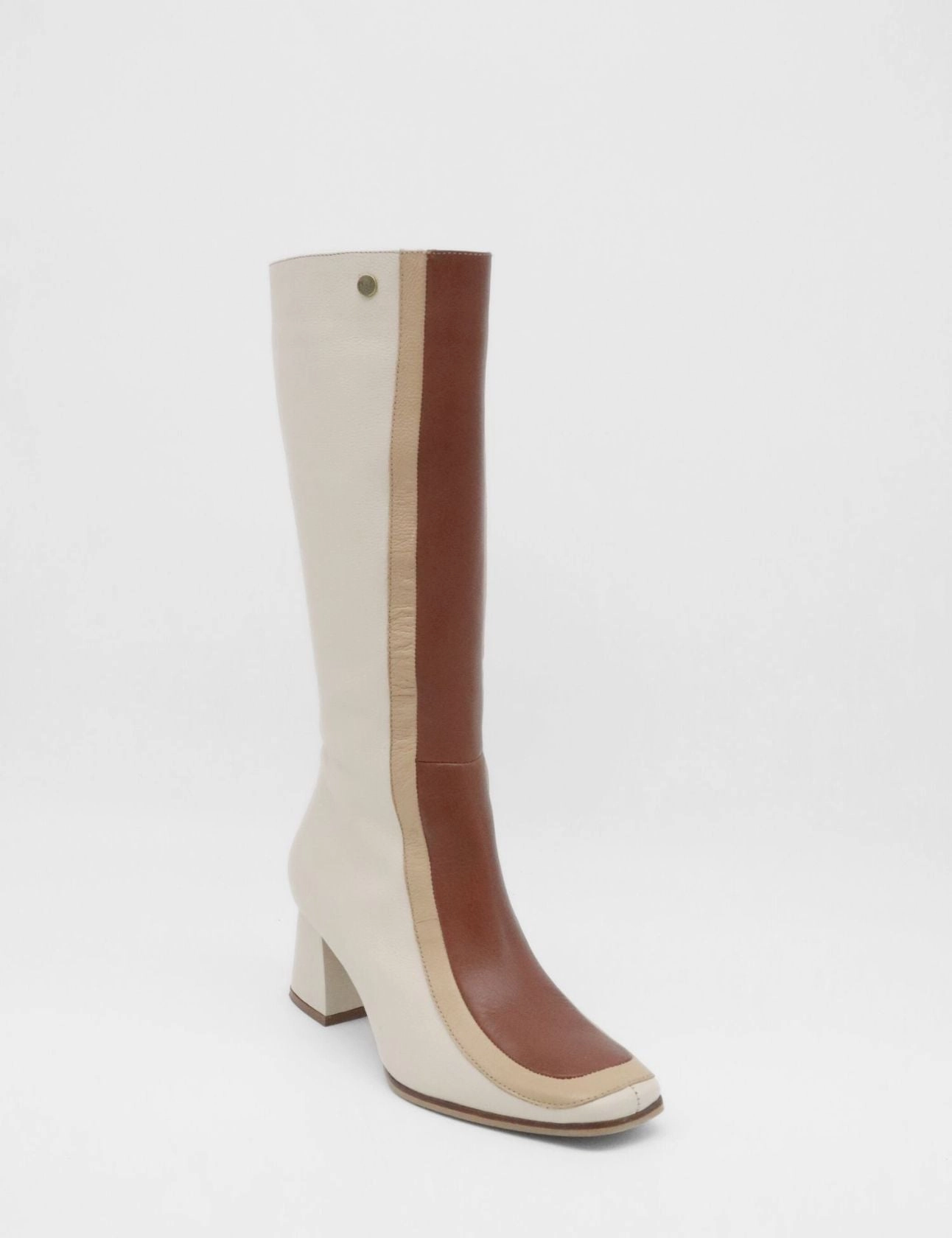 Revival knee high boots in off white & brown leather womens shoes Knee High Barefoot Boots