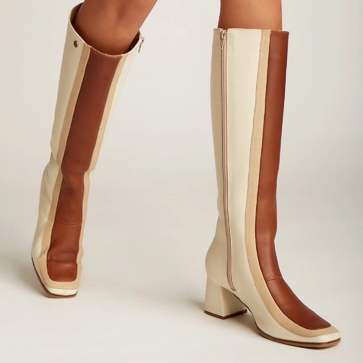 Revival knee high boots in off white & brown leather womens shoes Condora Knee High Boot