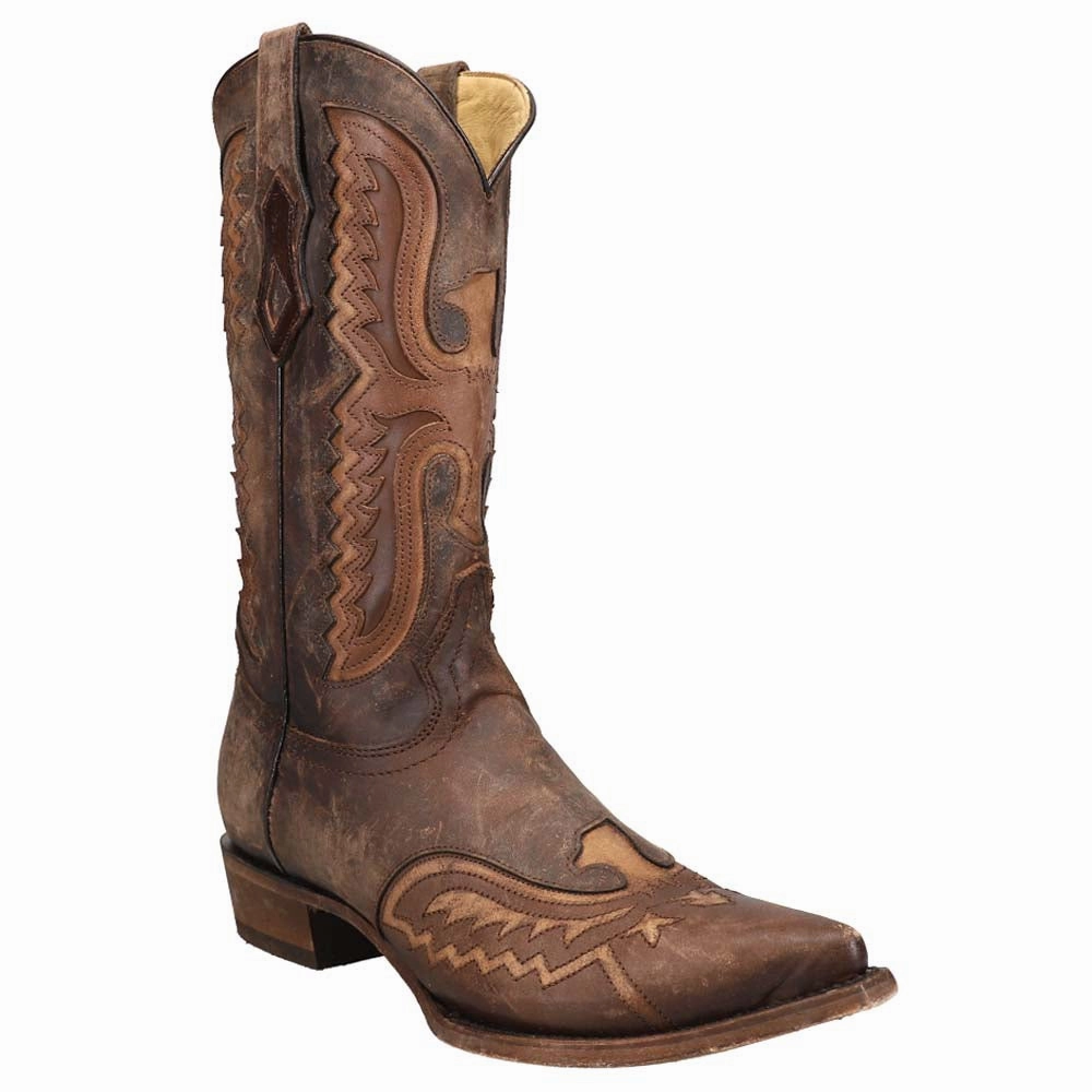 Rbx Boots Distressed Tan Eagle Embroidered Snip Toe Pull On Cowboy Boots