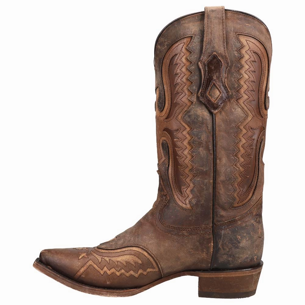 Distressed Tan Eagle Embroidered Snip Toe Pull On Cowboy Boots Boots Muk Luks