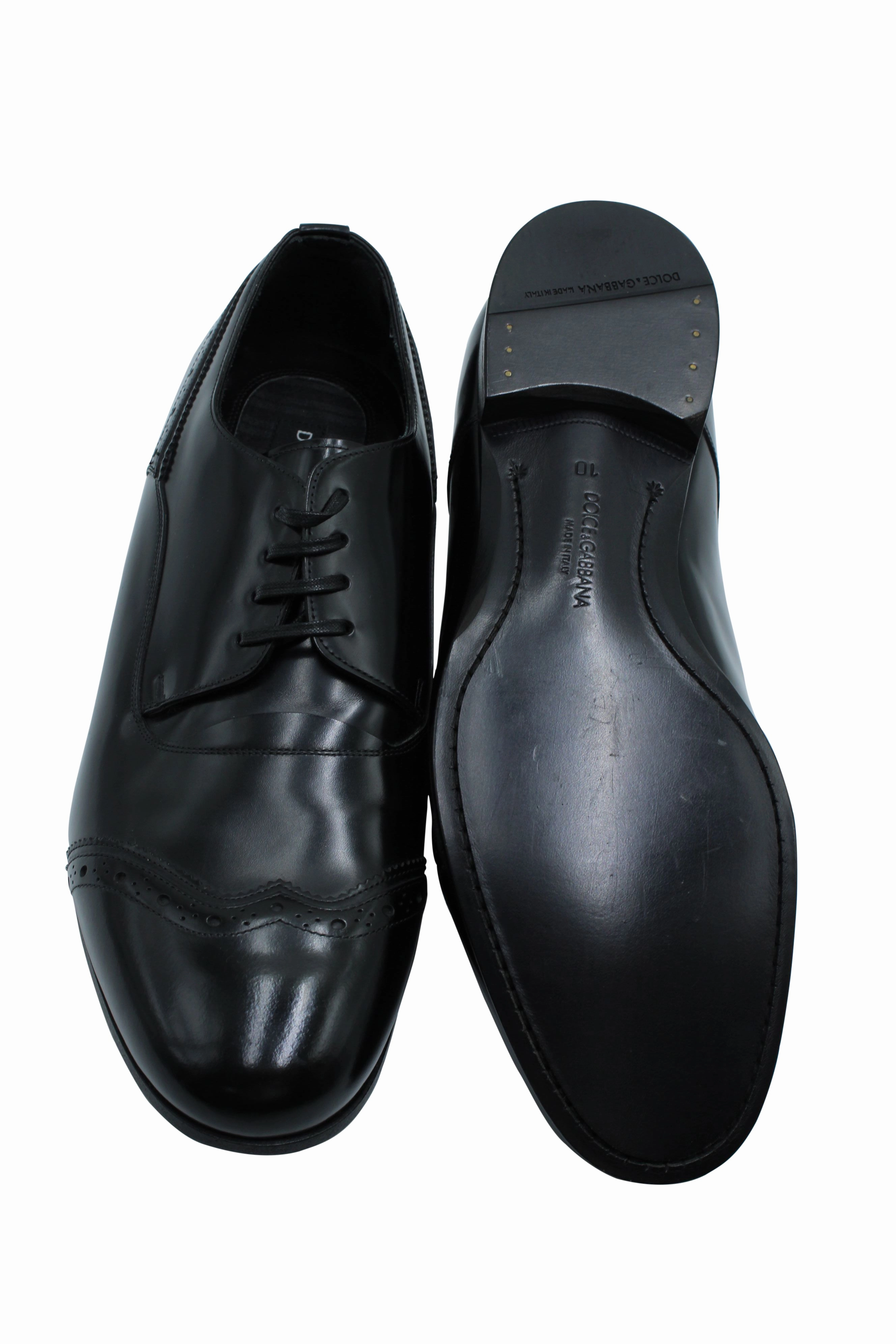 Dolce & Gabbana Wingtip Brogues in Black Leather Hi-shine 6 Eye Brogue Boot