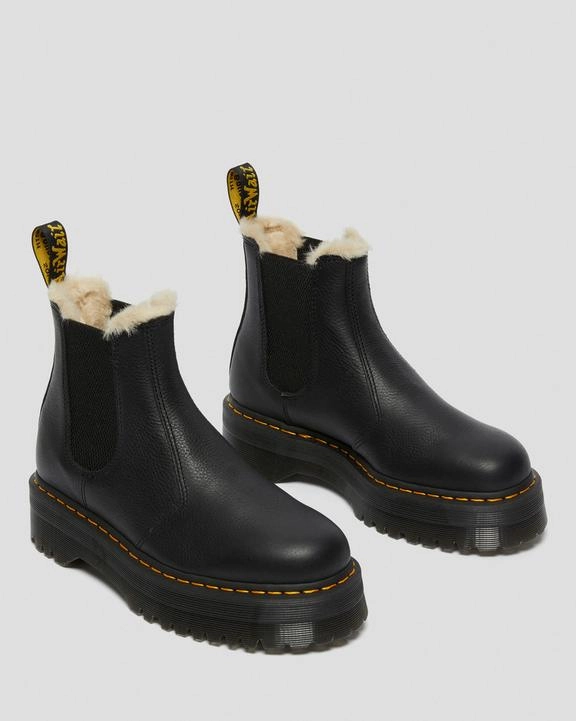 Dr. Martens 2976 Faux Fur Lined Platform Chelsea Boots Black - Womens Sequin Chelsea Boots