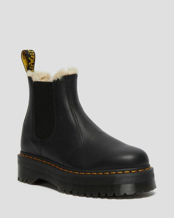 Fashionable Chelsea Boots Dr. Martens 2976 Faux Fur Lined Platform Chelsea Boots Black - Womens