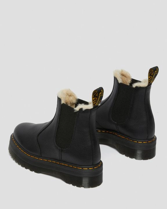 Thick Chelsea Boots Dr. Martens 2976 Faux Fur Lined Platform Chelsea Boots Black - Womens
