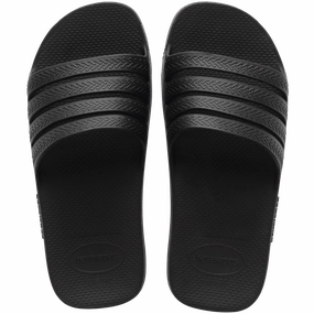 HAVAIANAS SLIDE STRADI - BLACK Leather Thin Strap Flip Flops