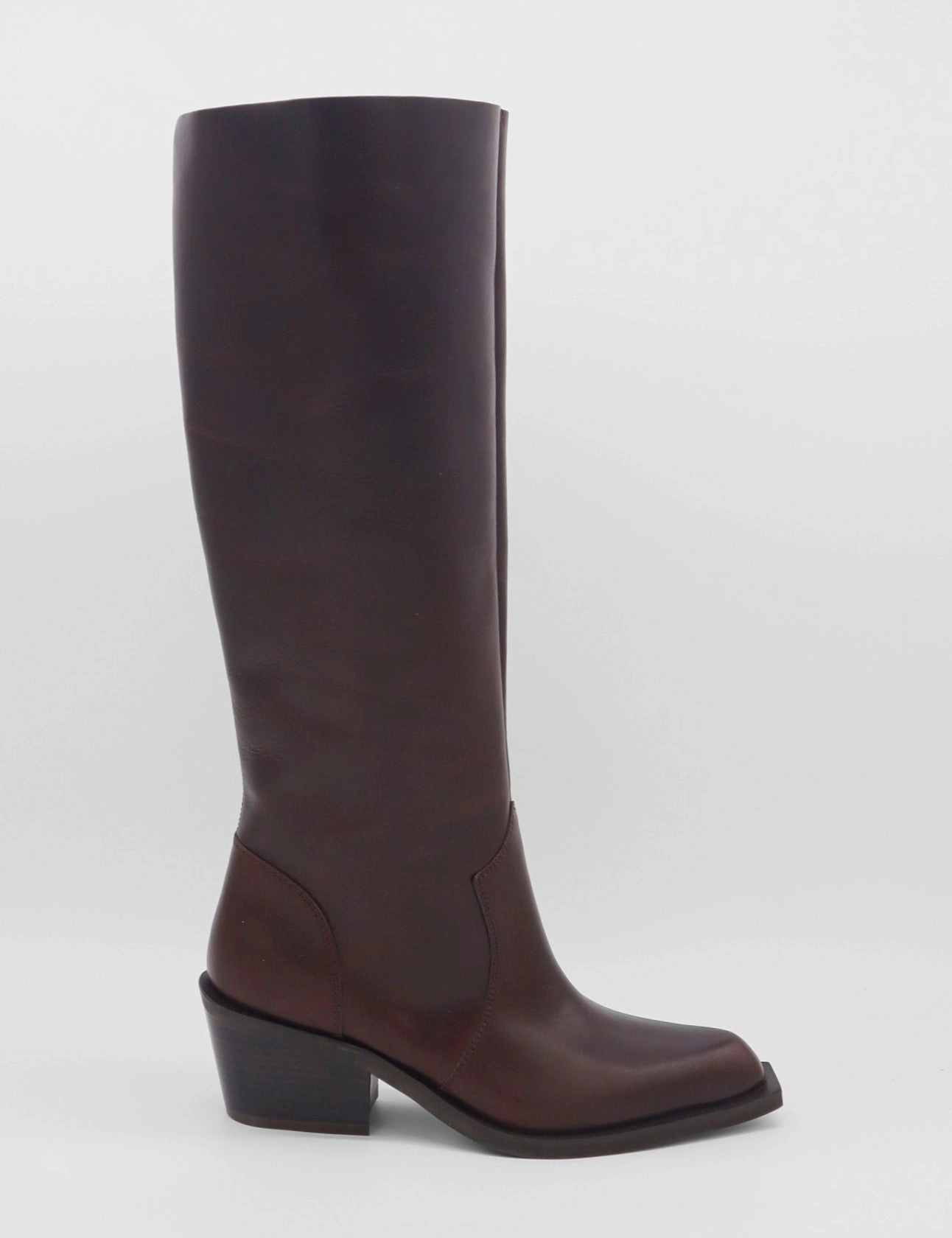 Runaway knee-high tall boots in brown deep burgundy leather women's shoes Knee High Bone Boots