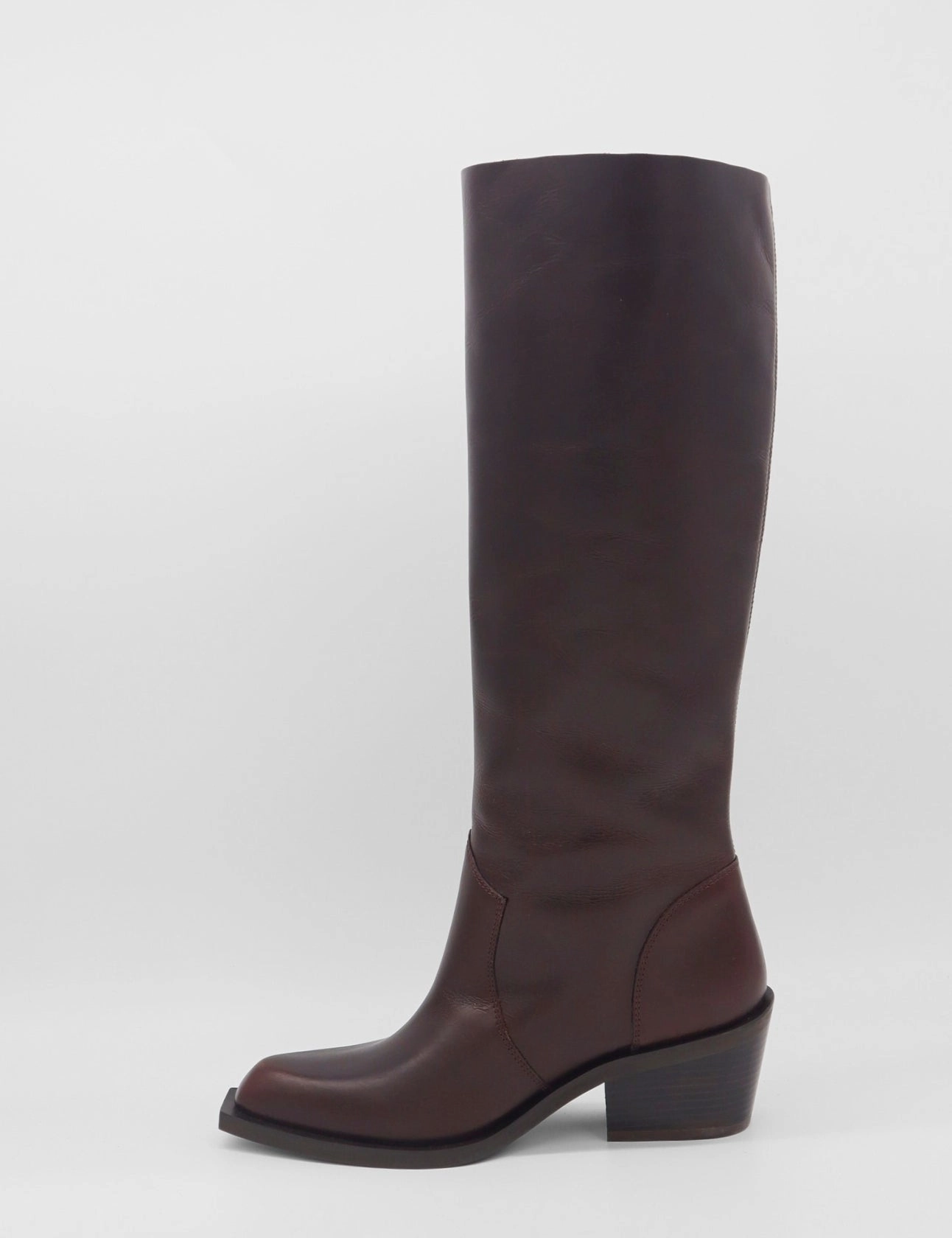 Runaway knee-high tall boots in brown deep burgundy leather women's shoes Wide Knee High Heel Boots