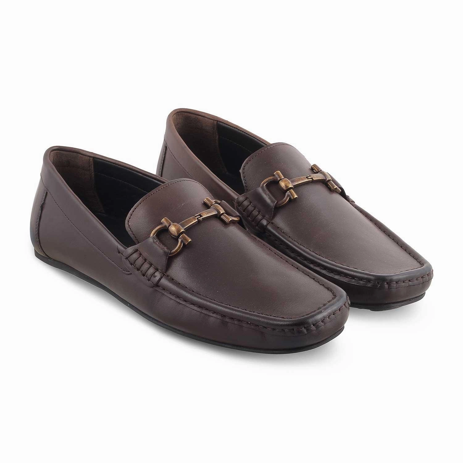 The Milane Brown Men's Leather Loafers Tresmode Lemaire Piped Loafers