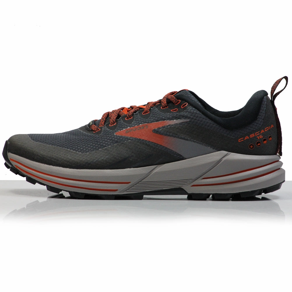 Brooks Cascadia 16 GTX Men's Trail Shoe - Black/Ebony/Cinnabar Best Snow Running Shoes