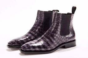 Crocodile Shoes Mens  Vintage Grey Crocodile Leather Ankle Dress Chelsea Boots Bend Chelsea Boots