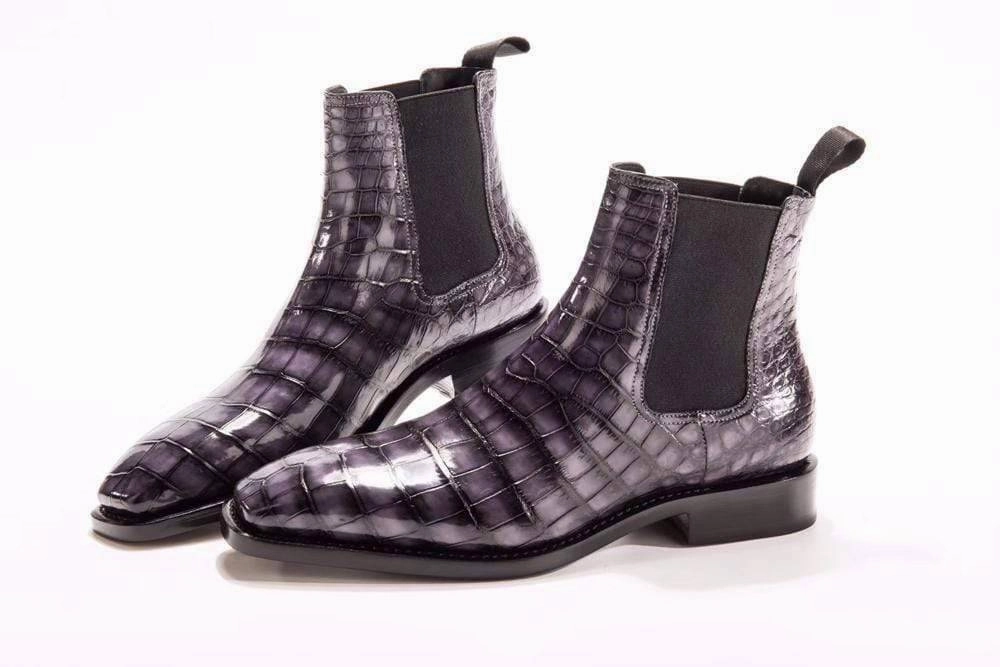 Chelsea Boots Tight Around Ankle Crocodile Shoes Mens  Vintage Grey Crocodile Leather Ankle Dress Chelsea Boots