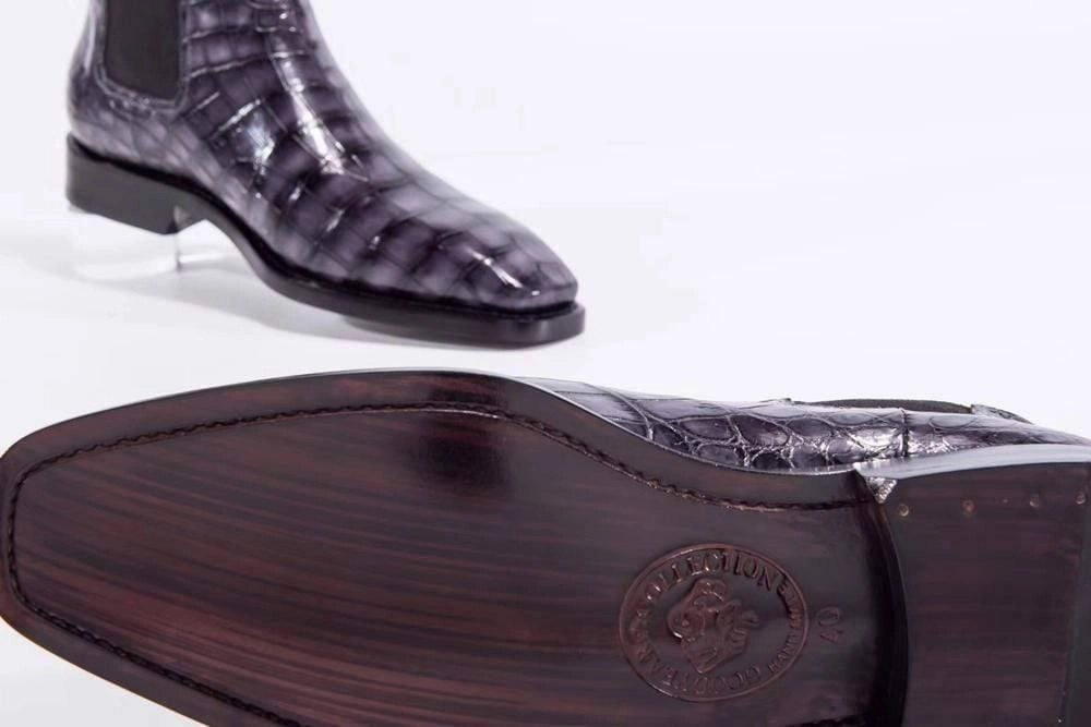 Teakwood Chelsea Boots Crocodile Shoes Mens  Vintage Grey Crocodile Leather Ankle Dress Chelsea Boots
