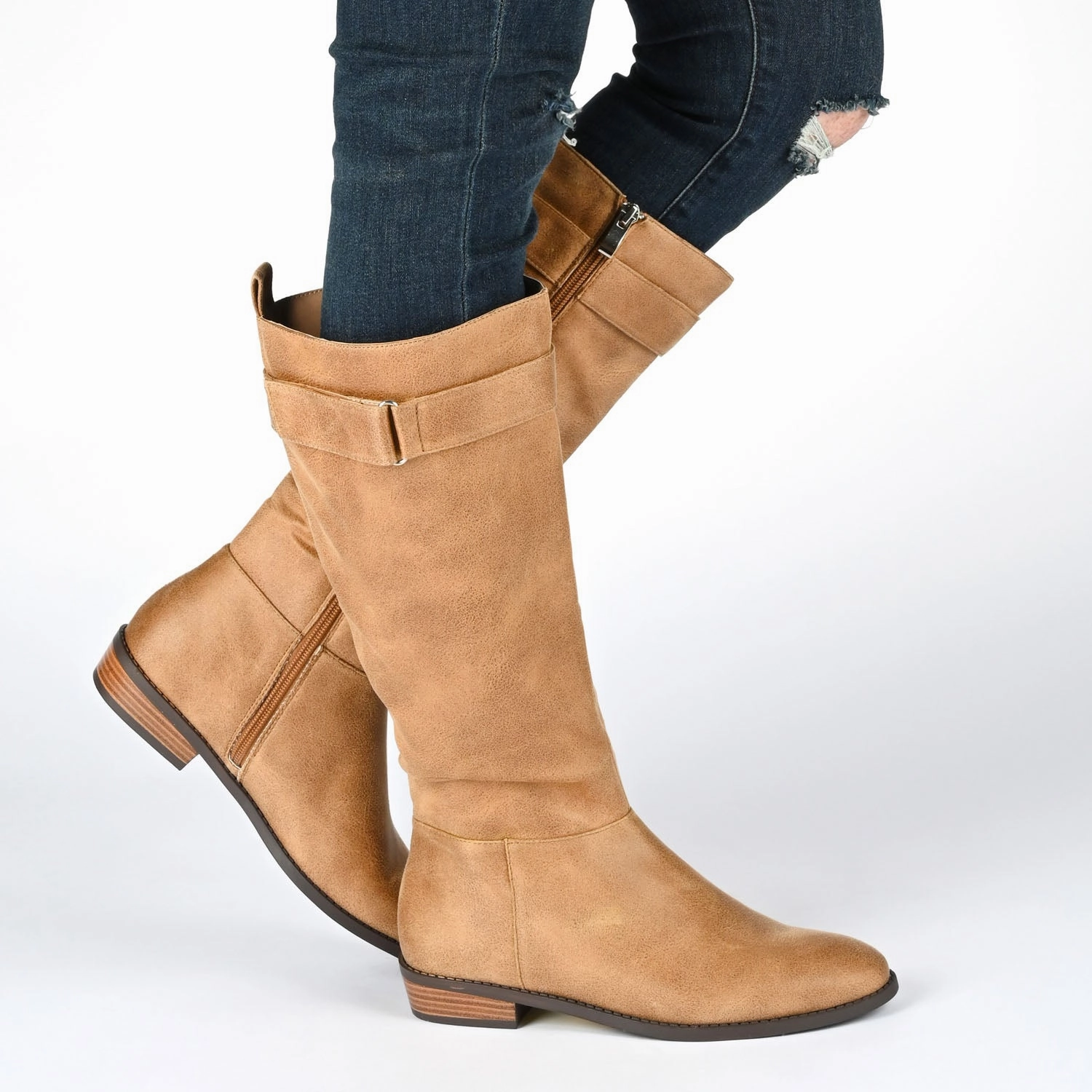 Faux Leather Croc Knee High Boots LELANNI KNEE-HIGH BOOTS IN VEGAN LEATHER