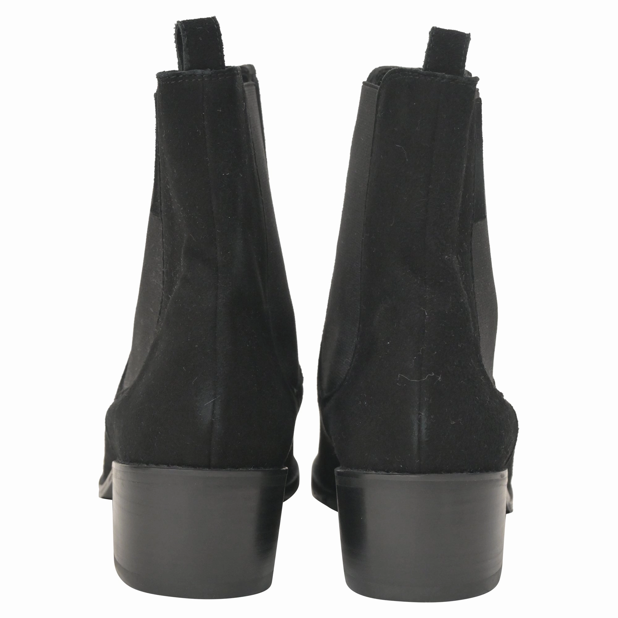 Stuart Weitzman Laine Chelsea Boots in Black Suede Beatle Bogun Leather Chelsea Boots