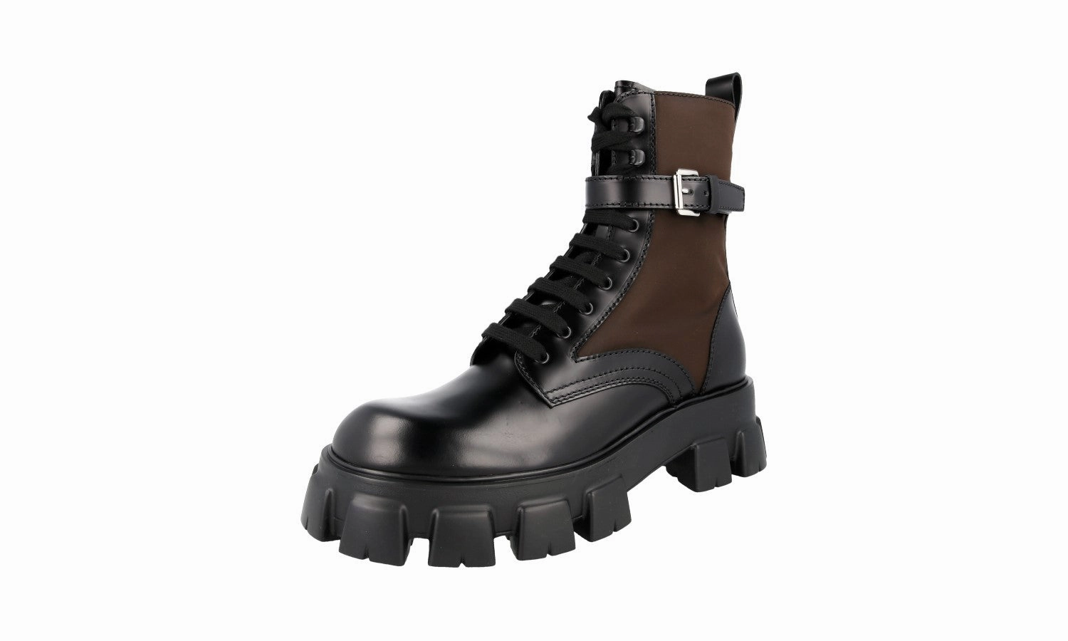 Prada Men's Black Leather Monolith Boots 2UE007 Mid Calf Combat Boots